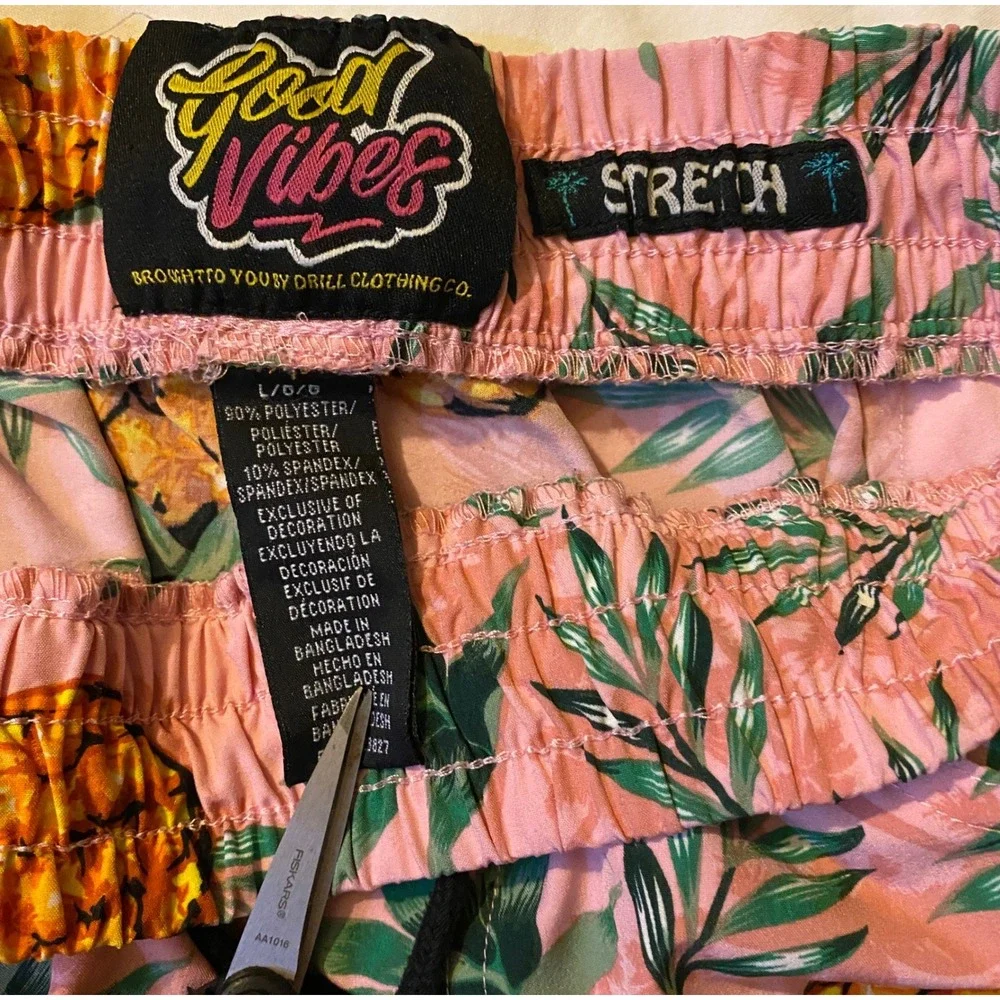 Good Vibes Pineapple Tropical Swim Trunks Shorts Men's Large Pink Beach Vacation
